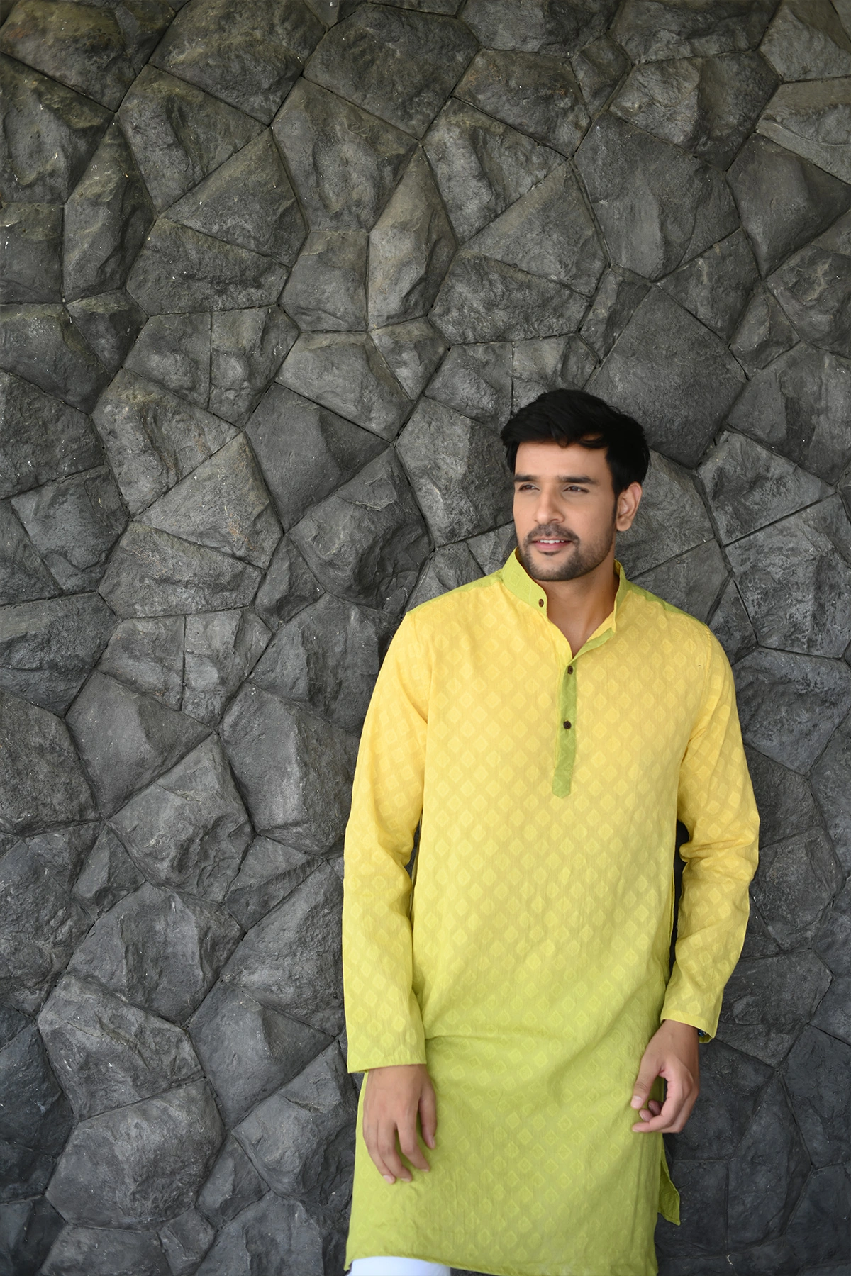 Lime Ombre color Tie &amp; Dye designer full sleeves pure Cotton Long Kurta-1