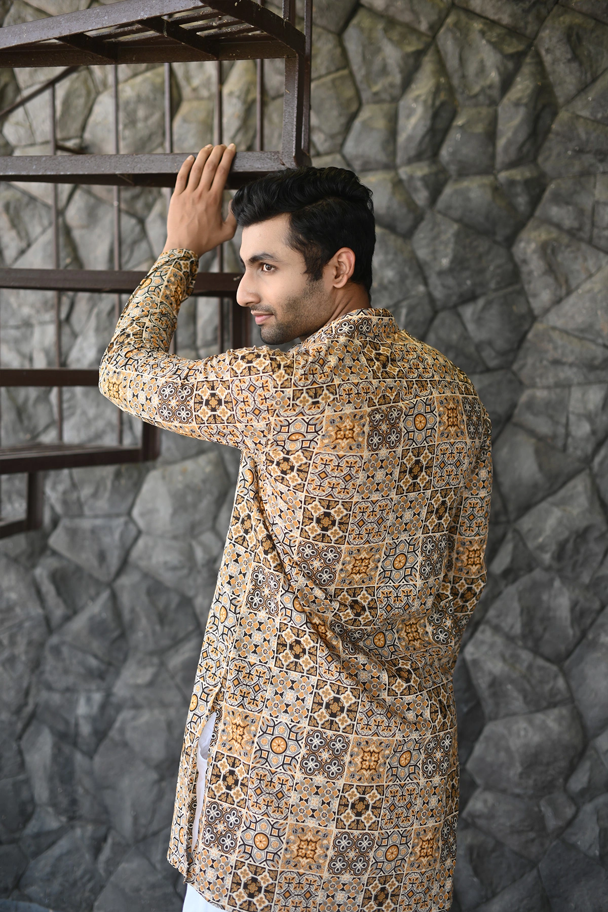 Moroccan Yellow print full sleeves pure Cotton Long Kurta-1