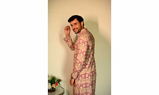 Arabic Pink print designer full sleeves pure Cotton Long Kurta