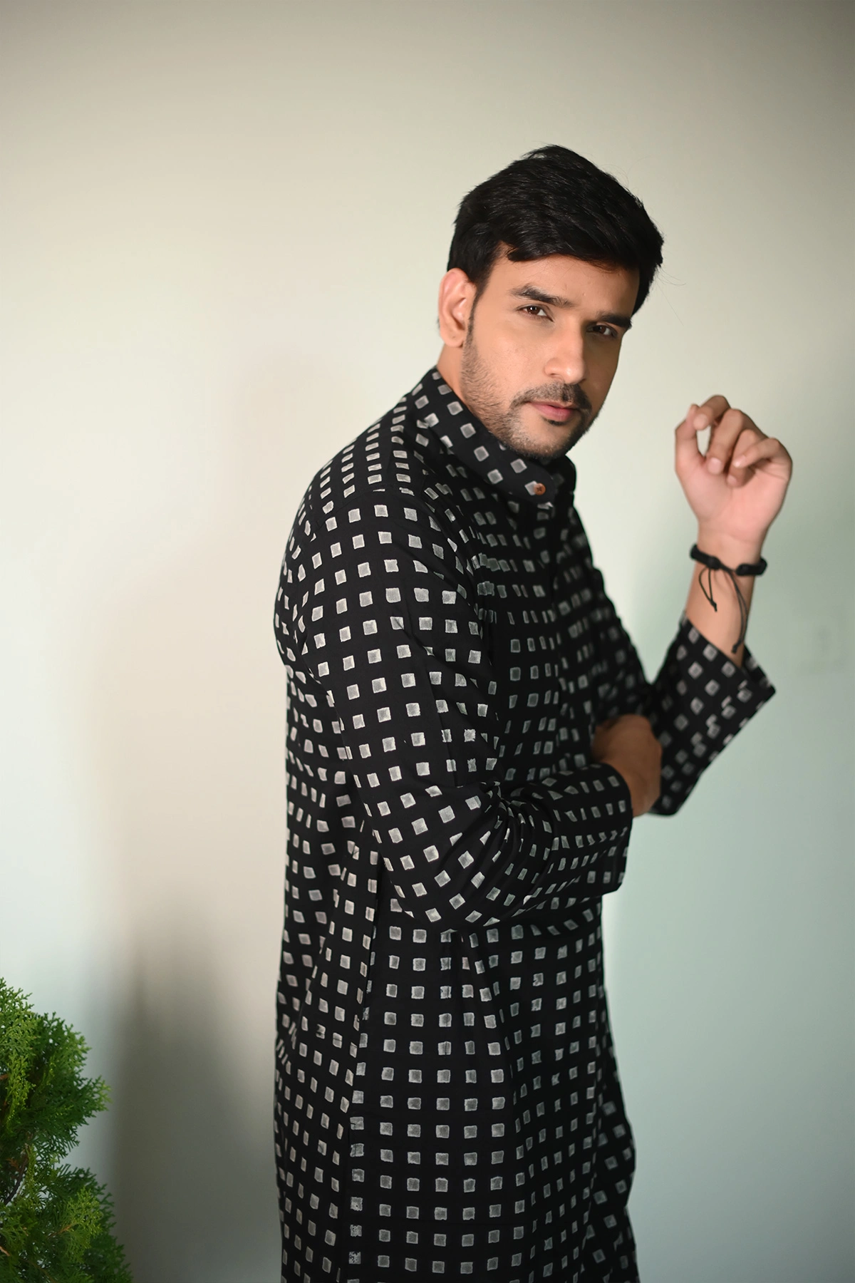 Black with Squares, Hand Block print designer full sleeves pure Cotton Long Kurta-1