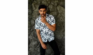 Slate Spray print cotton shirt half sleeves