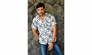 Green Spray print cotton shirt half sleeves