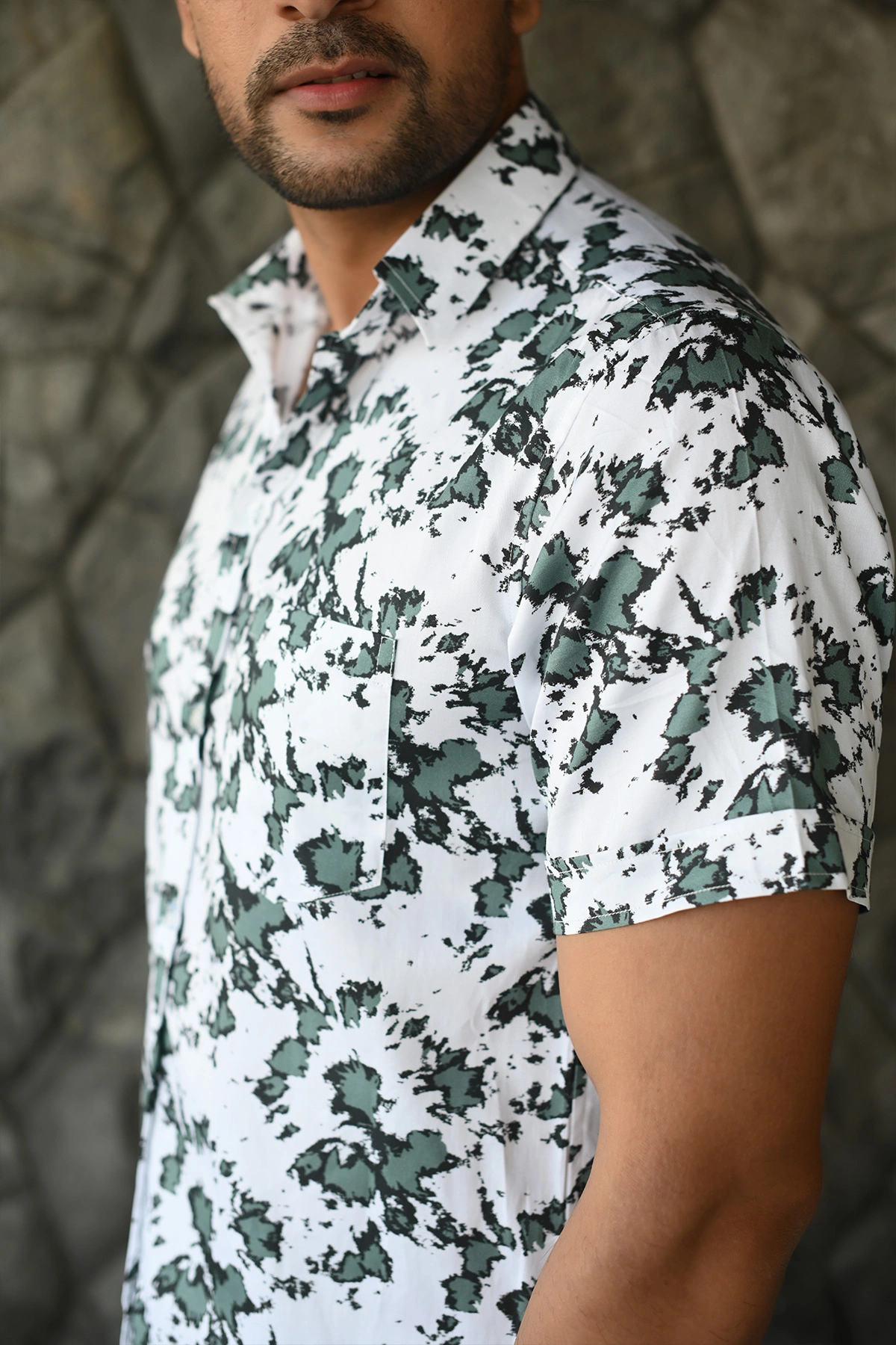 Green Spray print cotton shirt half sleeves-2