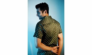 Seaweed print cotton shirt half sleeves