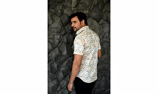 CreamNColor print cotton shirt half sleeves