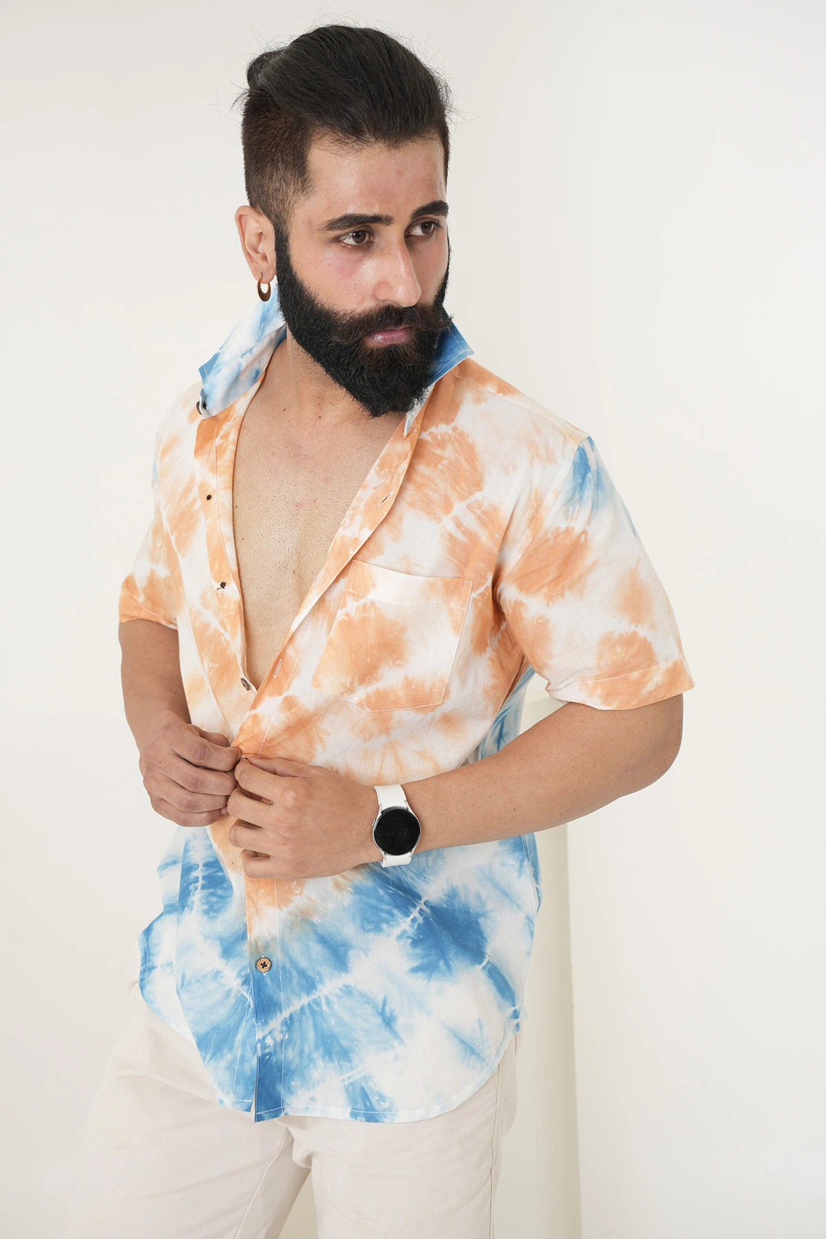 Blue Orange Tie &amp; Dye Half Shirt-1