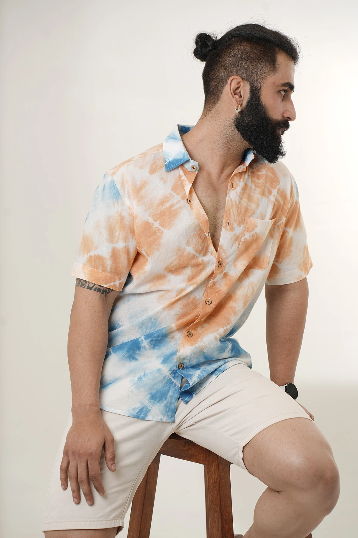 Blue Orange Tie &amp; Dye Half Shirt-4