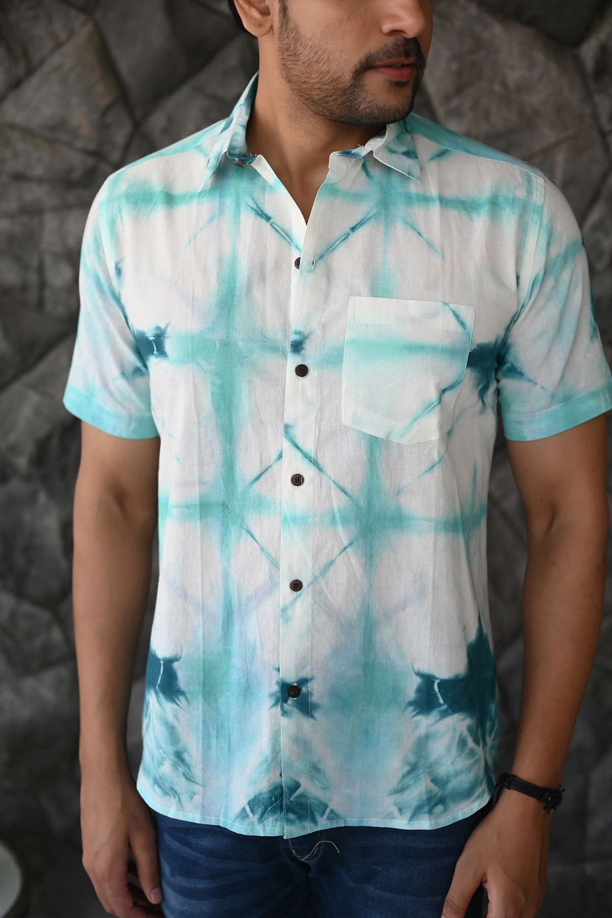 Teal Tie &amp; Dye Half Shirt-4