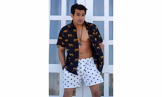 White color Lotus print cotton Boxers shorts