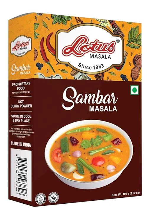 Lotus Sambar Masala Powder | Instant Ready mix Spice Box | Added Salt | 100gm (10 kg Pack)-12539094