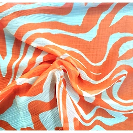 BSM Orange & Off White Abstract print Chiffon Fabric