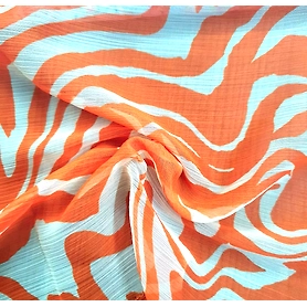 Orange & Off White Abstract print Chiffon Fabric