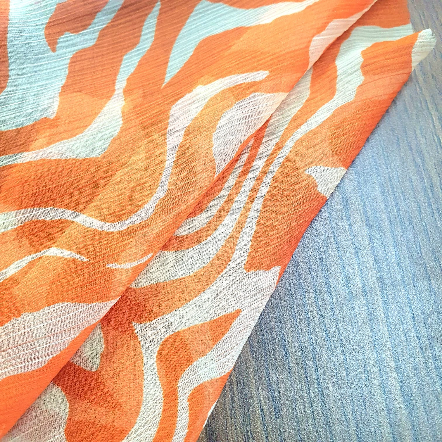 Orange &amp; Off White Abstract print Chiffon Fabric-1