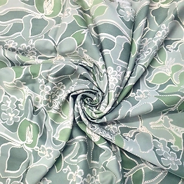 BSM Green Flower on Gray Background Rayon Fabric