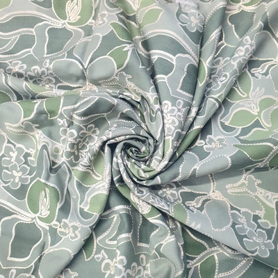Green Flower on Gray Background Rayon Fabric