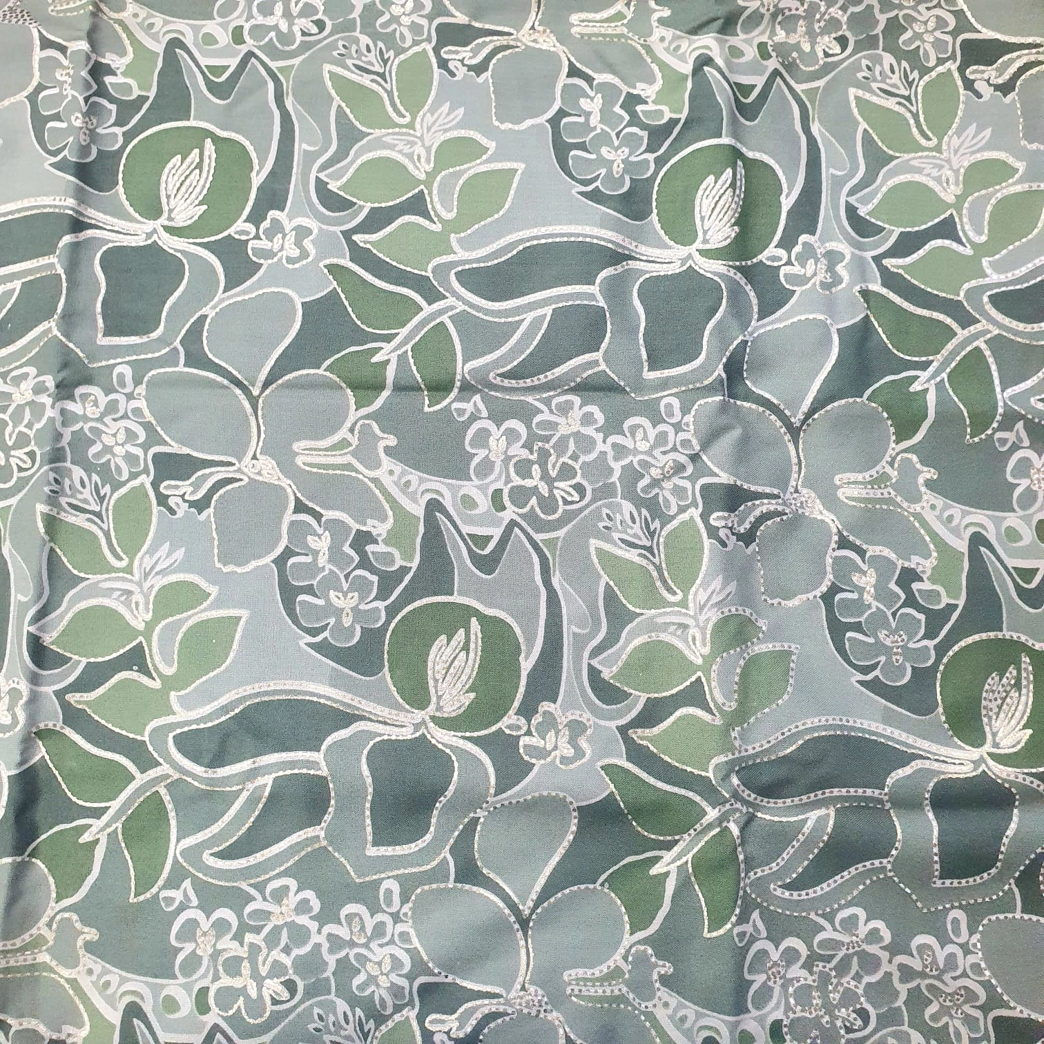 Green Flower on Gray Background Rayon Fabric-2