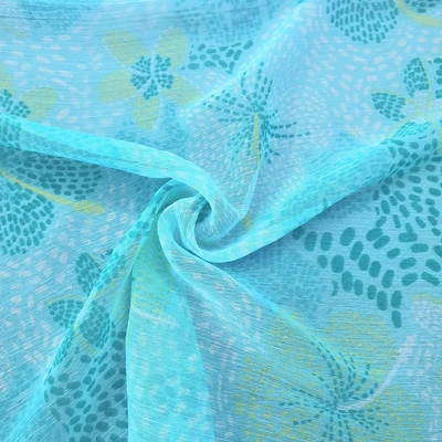 Light Blue with Yellow shade Chiffon Fabric