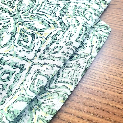 Green &amp; White Floral Chiffon Fabric-1