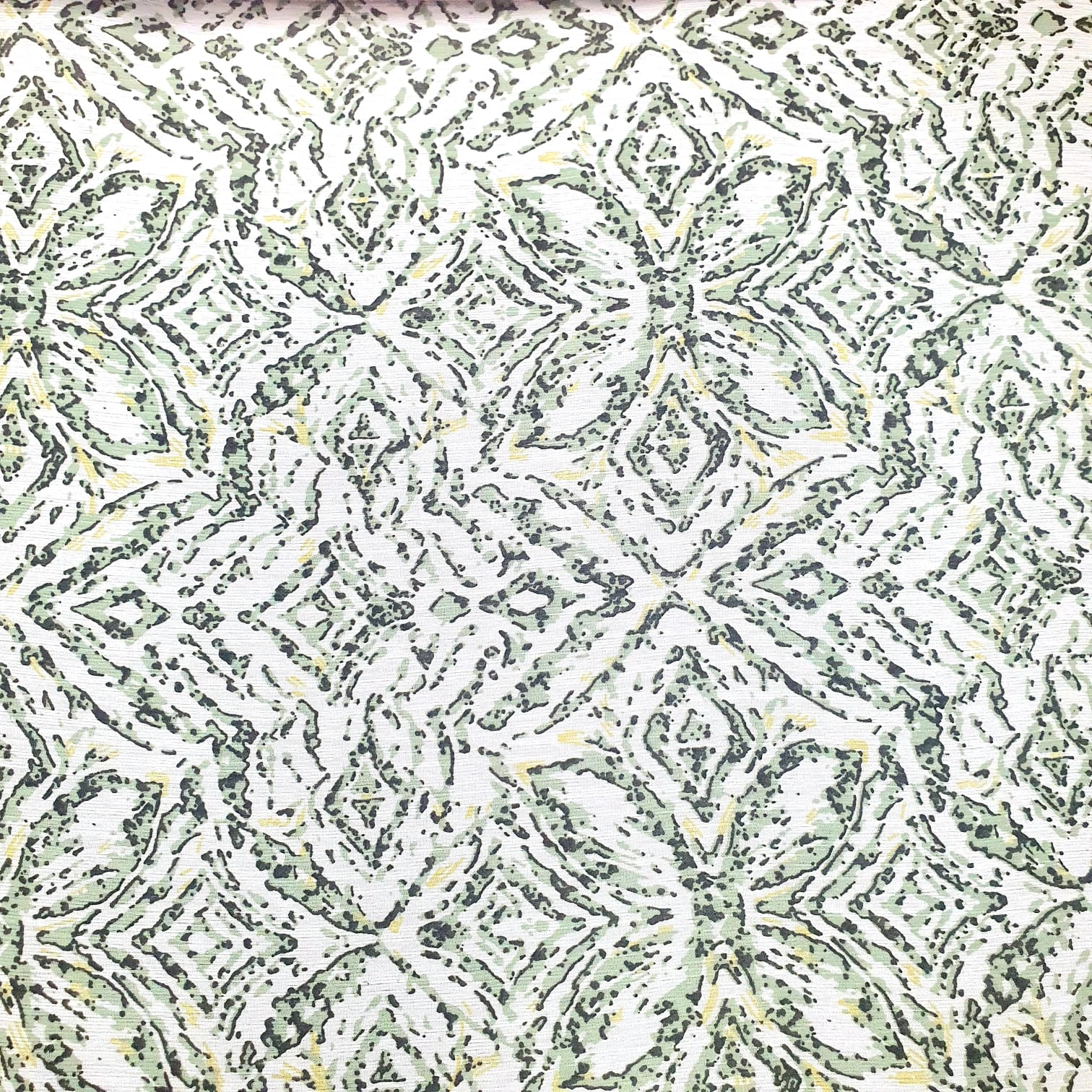 Green &amp; White Floral Chiffon Fabric-2