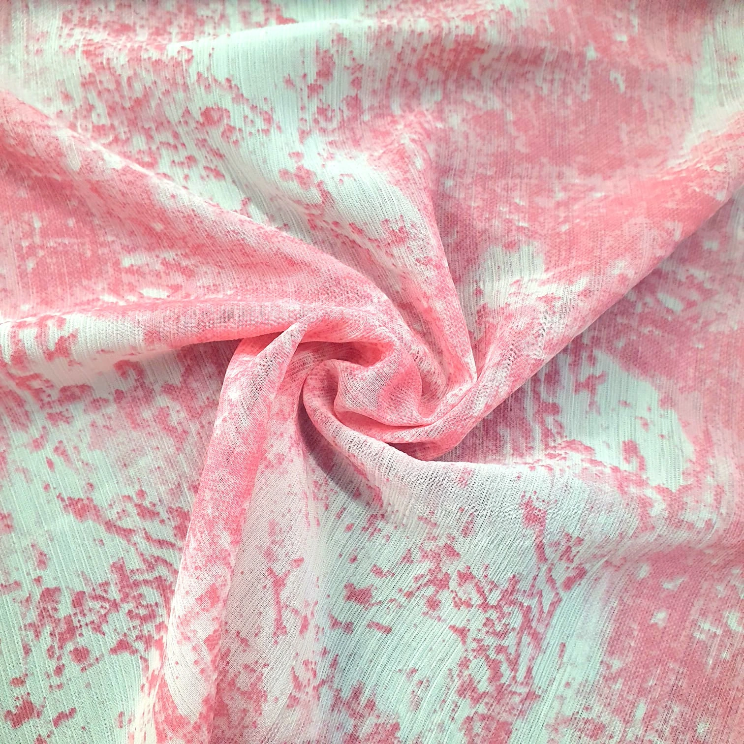 Pink &amp; White Abstract Print Chiffon Fabric-12542436