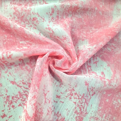 Pink & White Abstract Print Chiffon Fabric