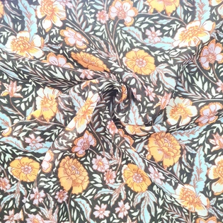 Brown Color Floral Print Weightless Fabric
