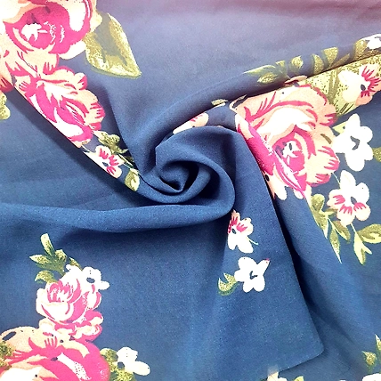 Colourful Flower Bunch Printed Weightless Fabric-12542198
