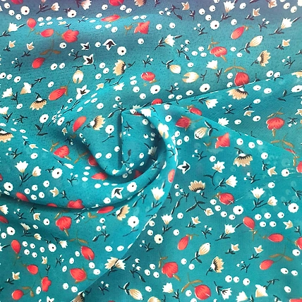 Blue Floral Pattern Weightless Fabric-12542098