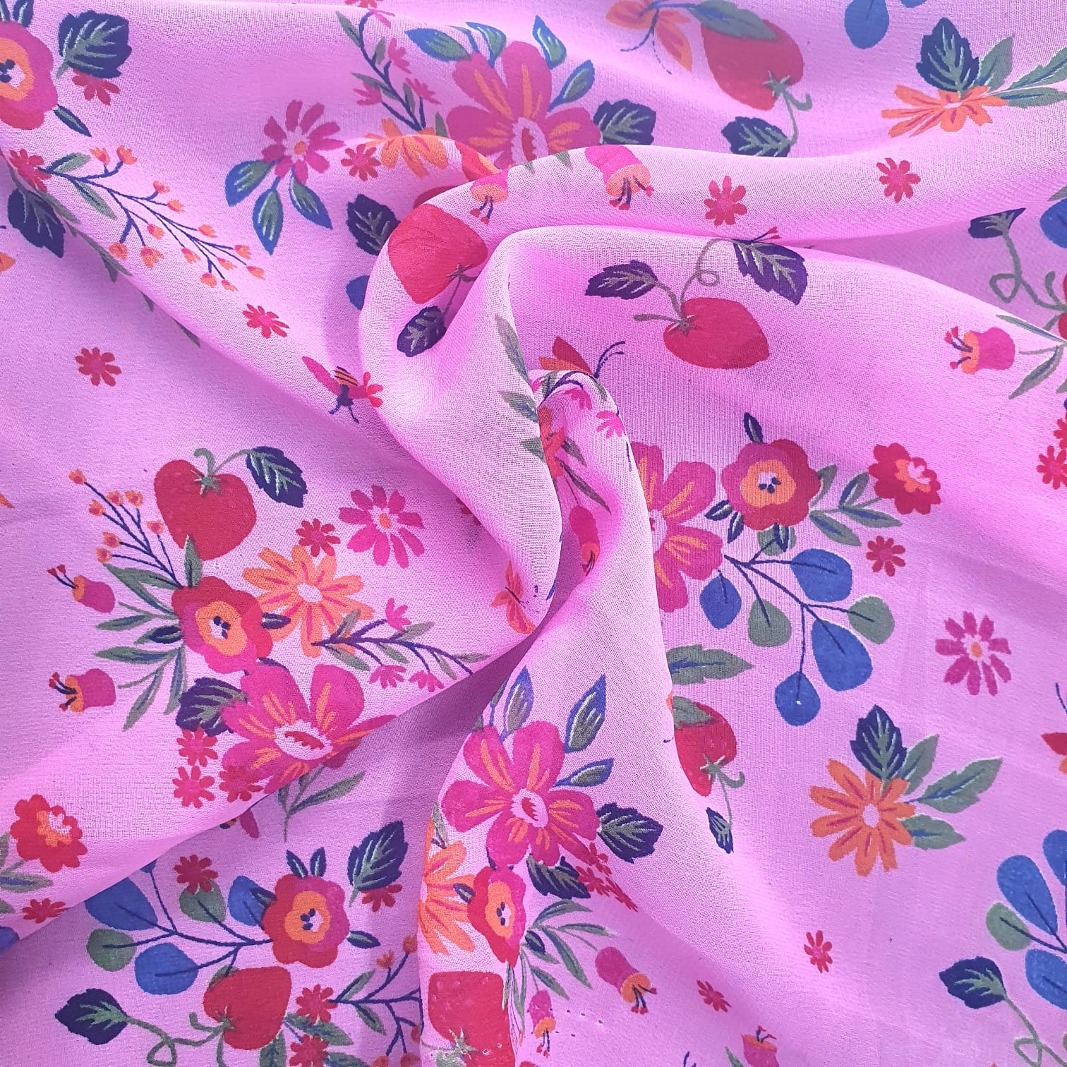 Floral design with blue and pink hues Weightless fabric-12542110