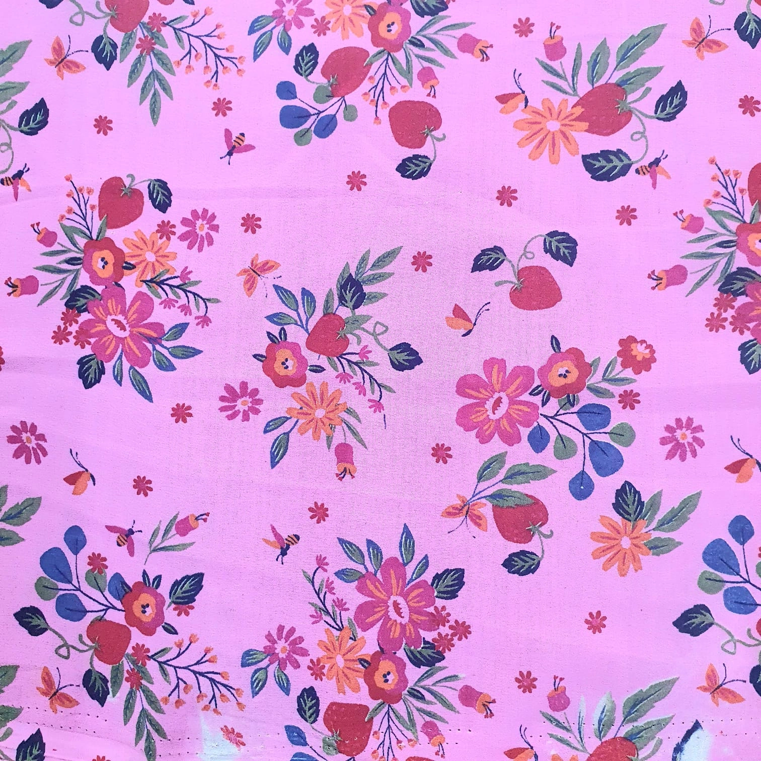 Floral design with blue and pink hues Weightless fabric-2