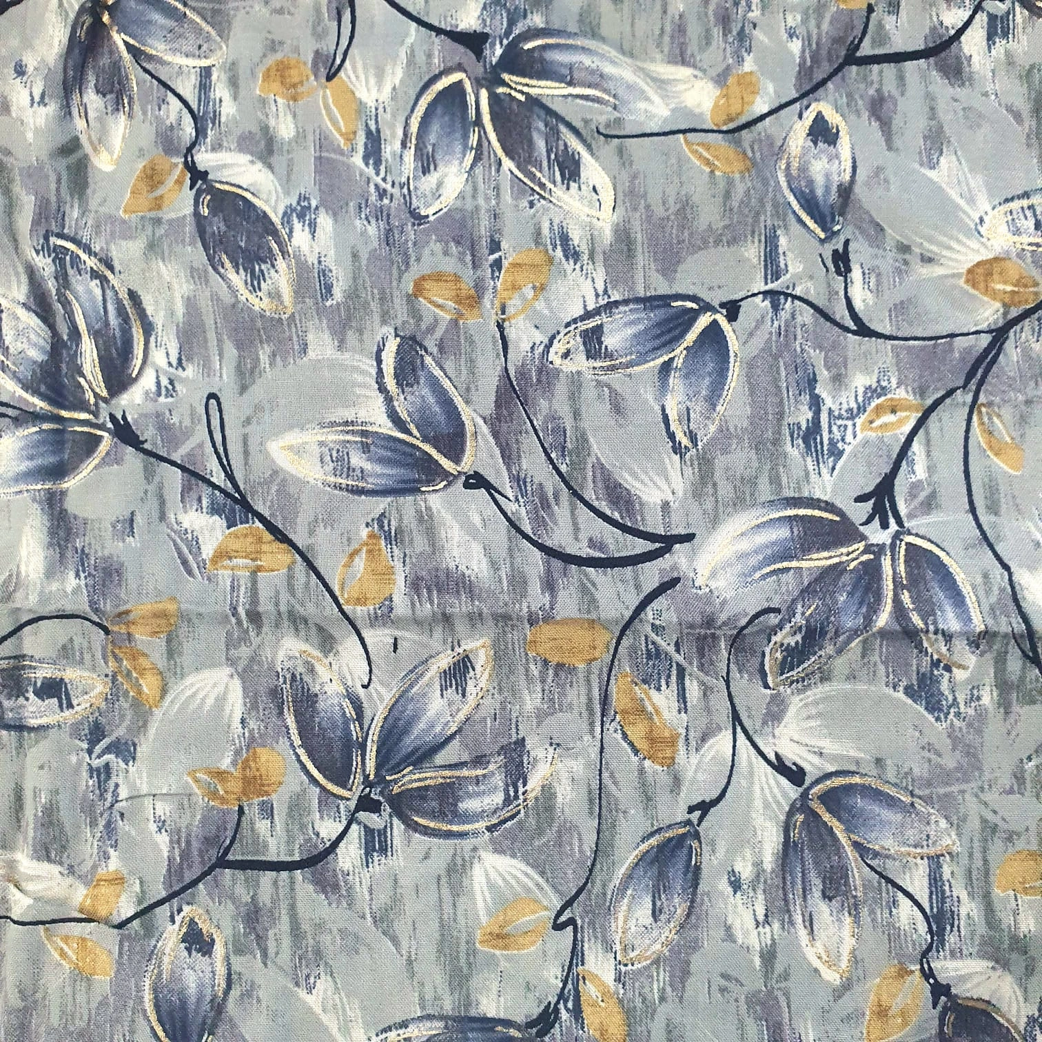 Gray Flower Print Rayon Fabric-2