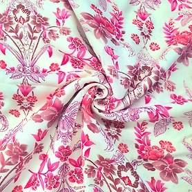 Peach & White Orchids & Roses Hand Block Printed Rayon Fabric