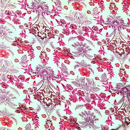 Peach &amp; White Orchids &amp; Roses Hand Block Printed Rayon Fabric-2