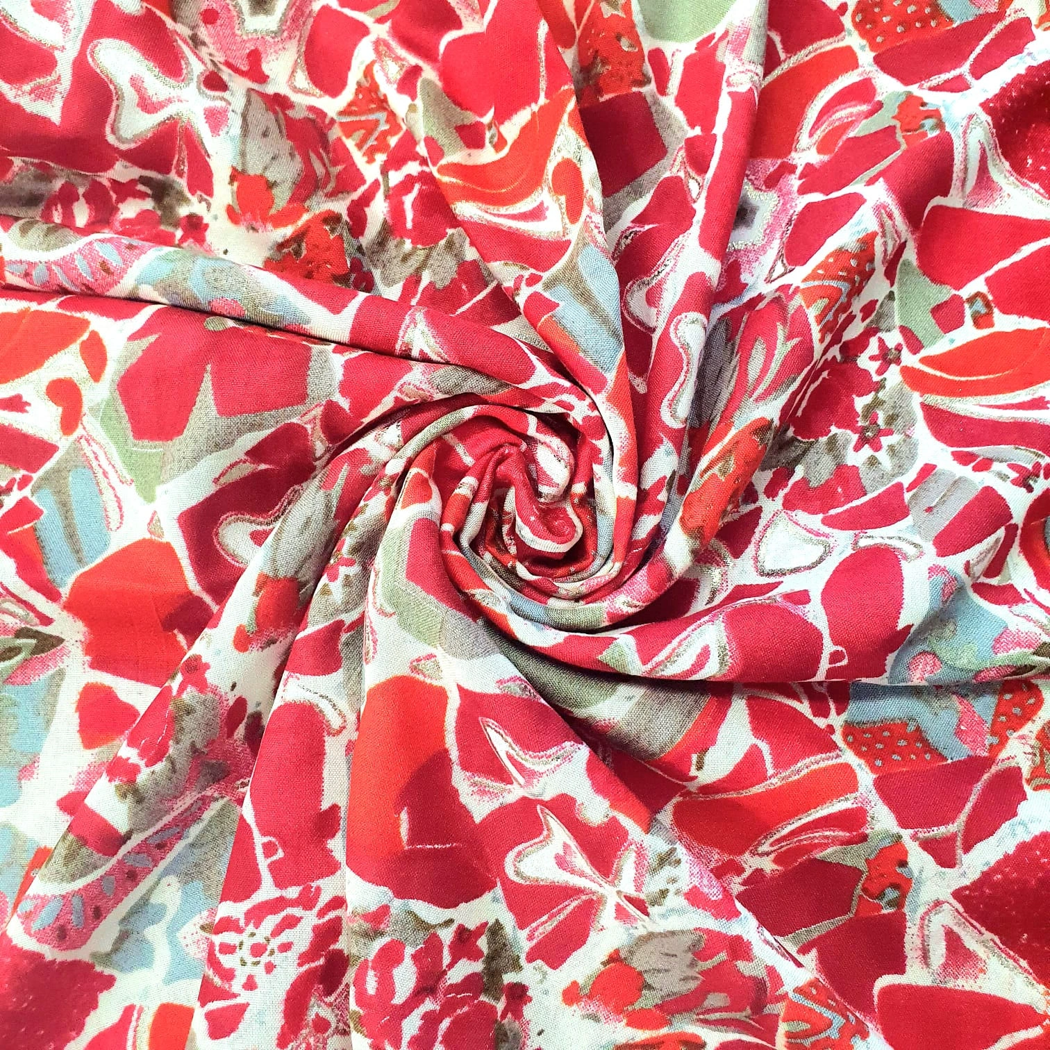 Red And White Abstract Pattern Digital Print Rayon Fabric-12542056