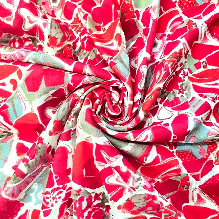 Red And White Abstract Pattern Digital Print Rayon Fabric-12542056