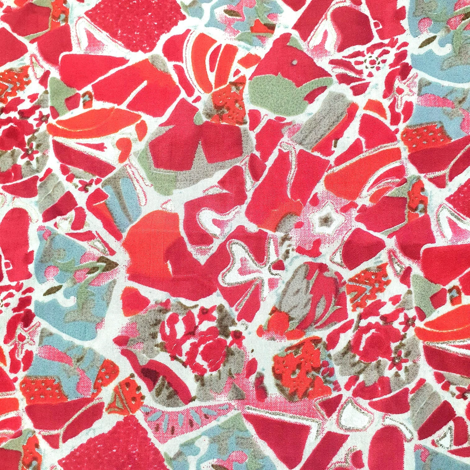 Red And White Abstract Pattern Digital Print Rayon Fabric-2