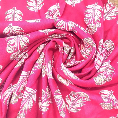 Red Floral Motif Pattern Rayon Fabric