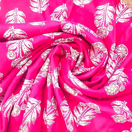Red Floral Motif Pattern Rayon Fabric-12539412
