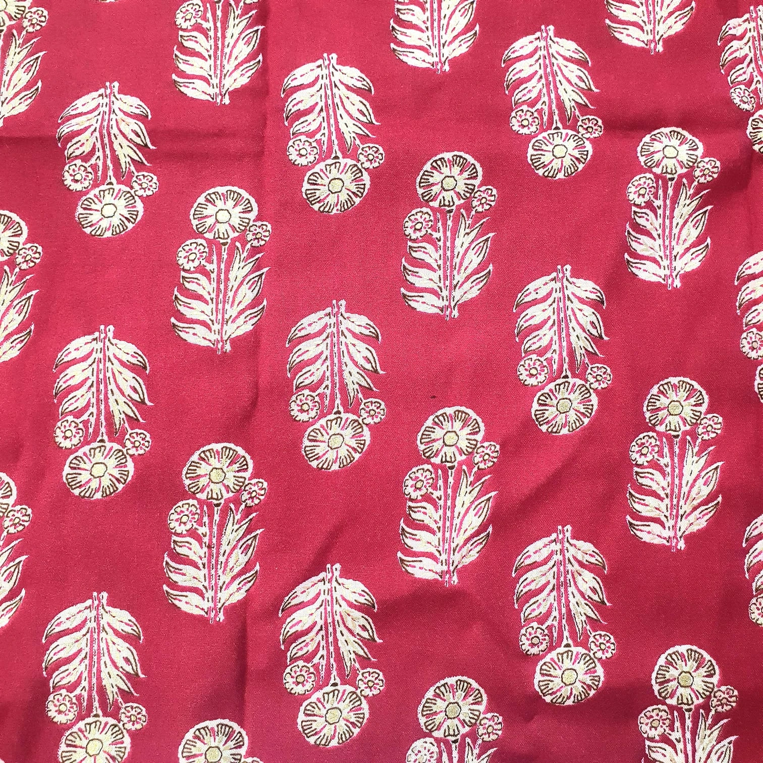 Red Floral Motif Pattern Rayon Fabric-2