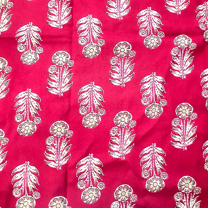 Red Floral Motif Pattern Rayon Fabric-2