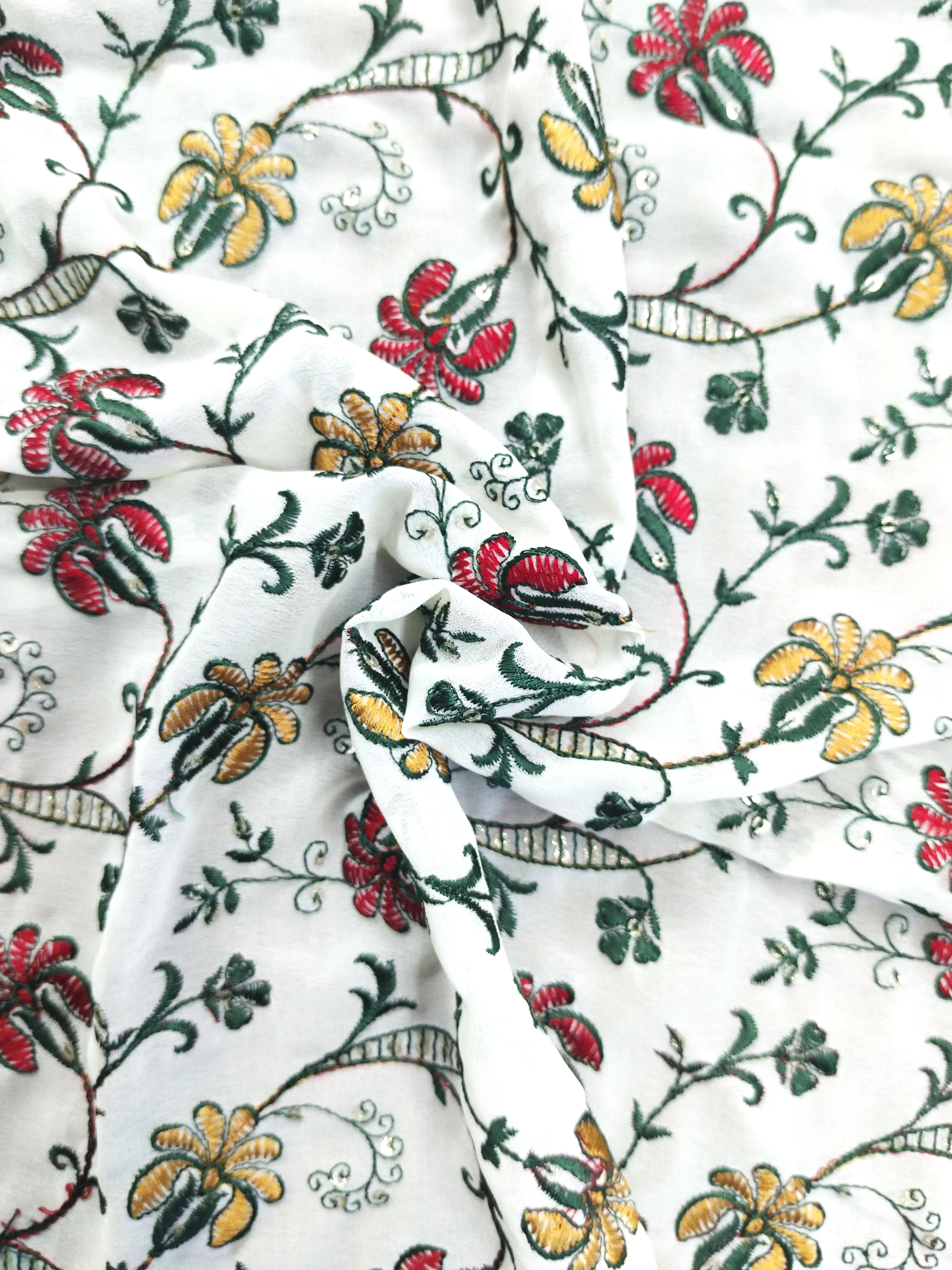 Detailed Multi Floral White Fabric-12555700