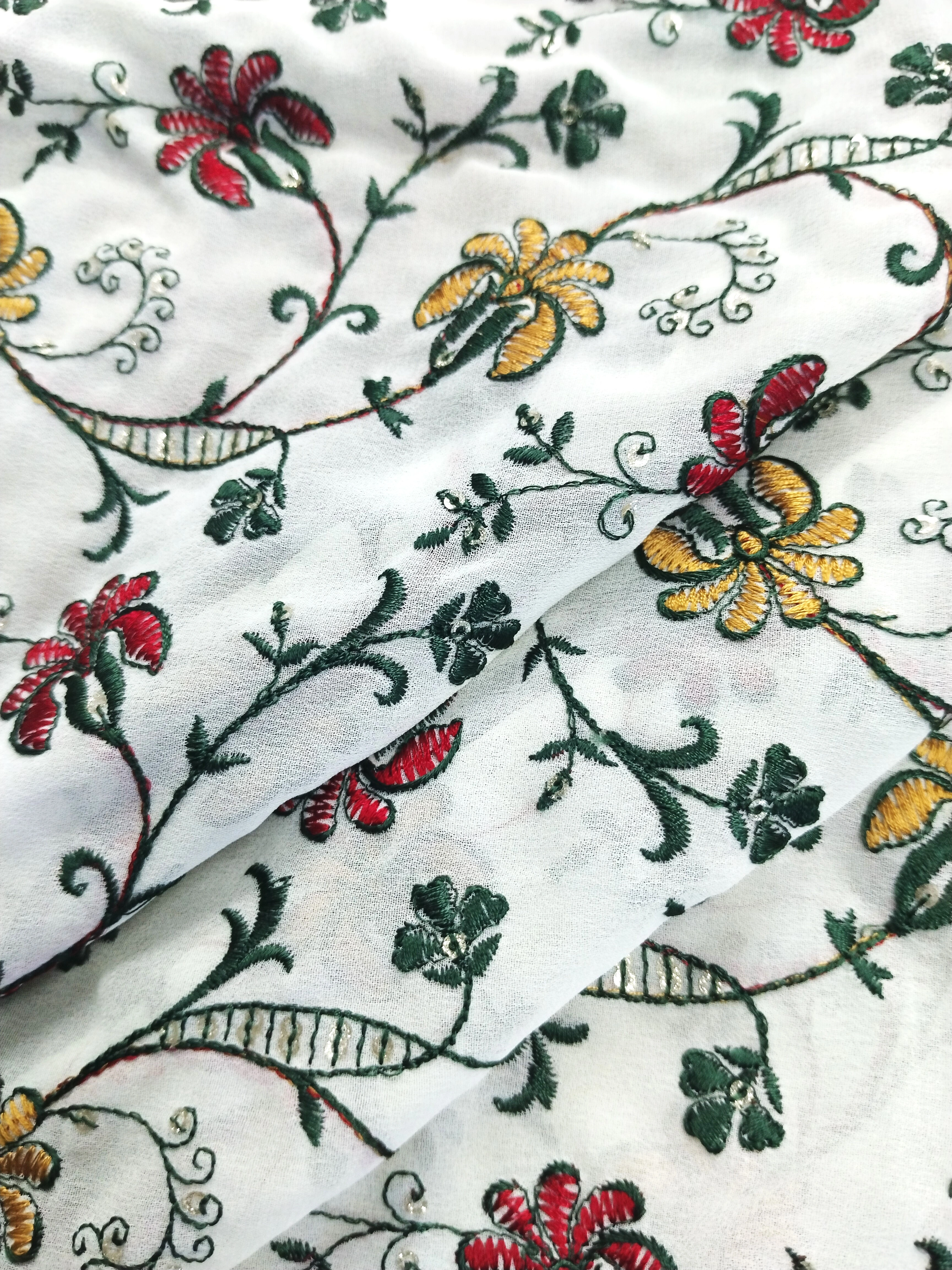 Detailed Multi Floral White Fabric-2