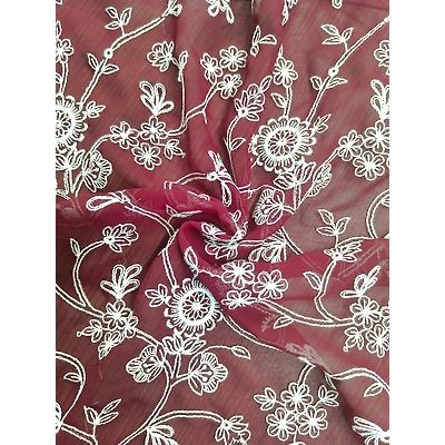 BSM Red & White Parsi Gara Embroidery Fabric