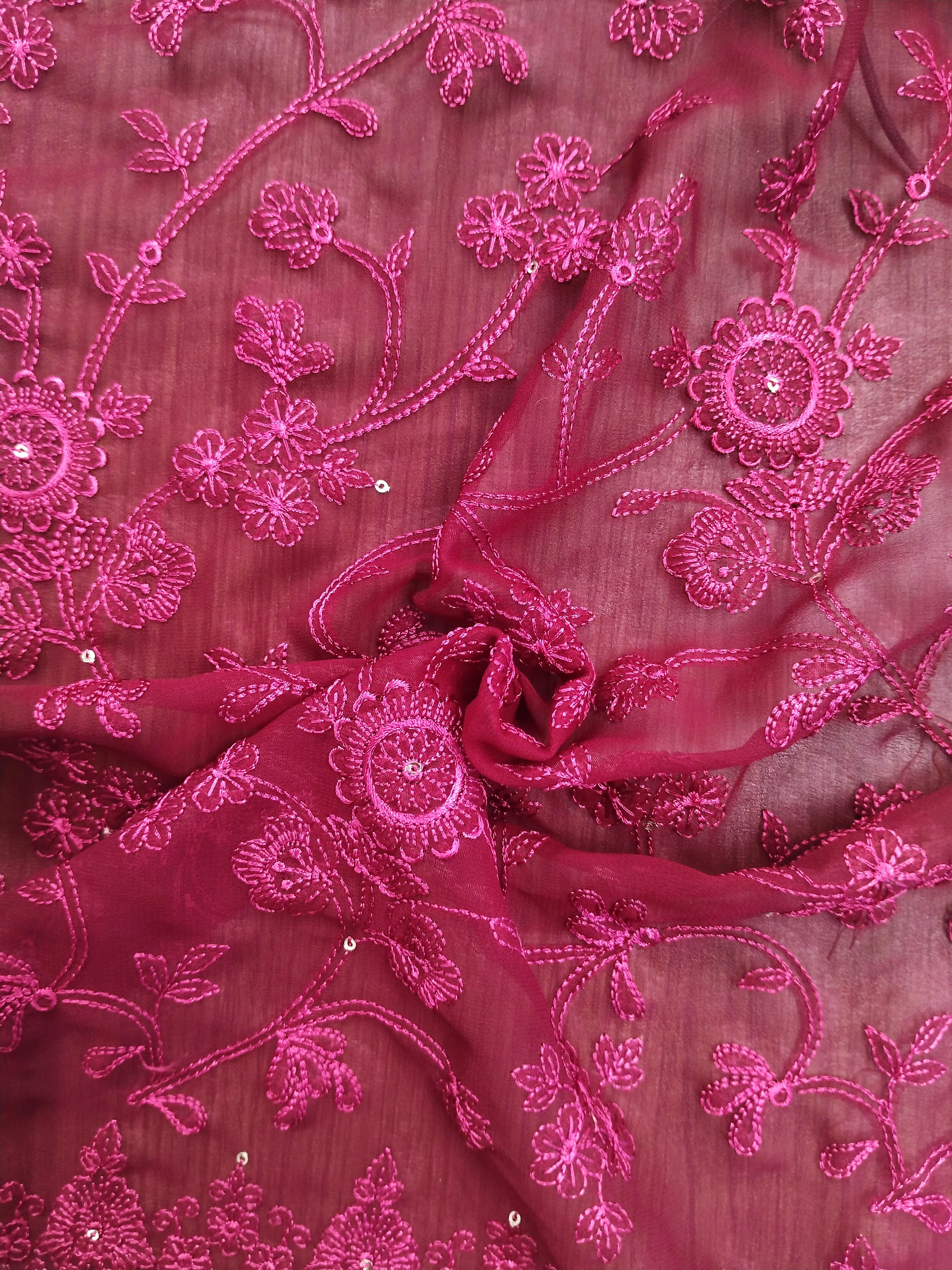 Red Embroidered Fabric-12555950