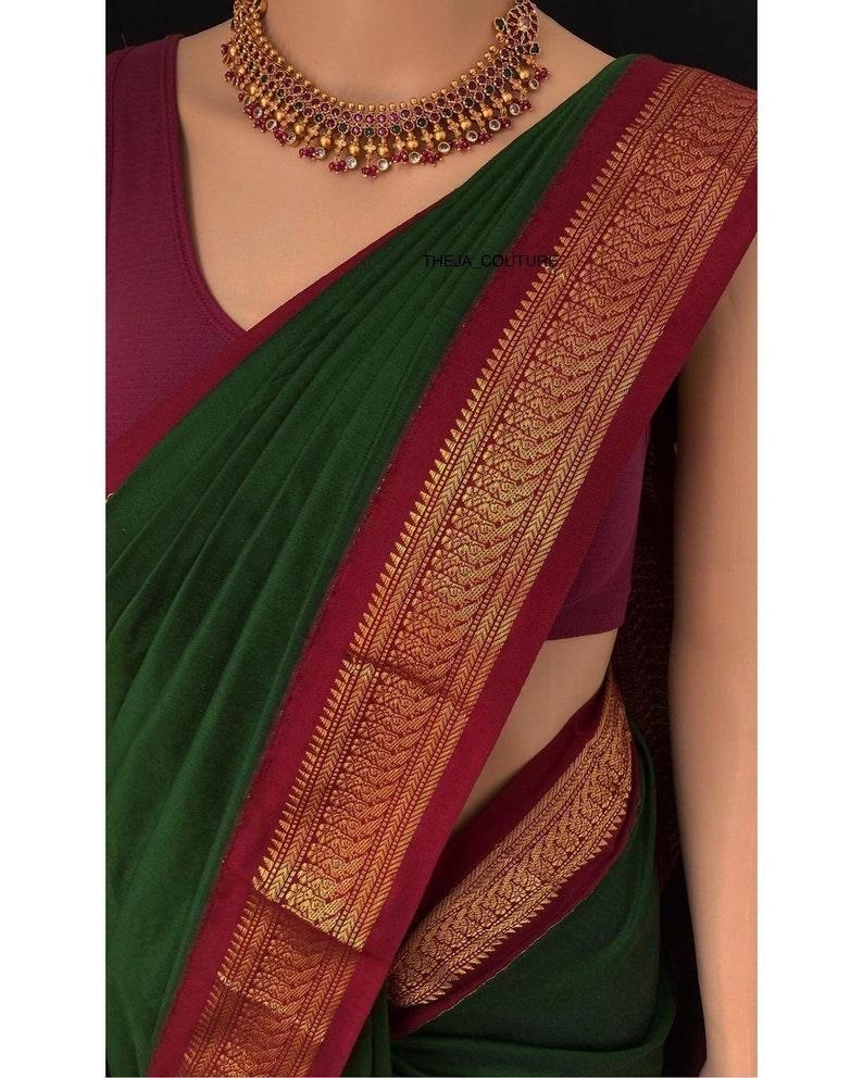 Green Silk Saree | Banarasi Saree | Saree With Blouse | Wedding Saree | Red Saree | Bollywood Saree | Traditional Saree | Party Saree Sari-1