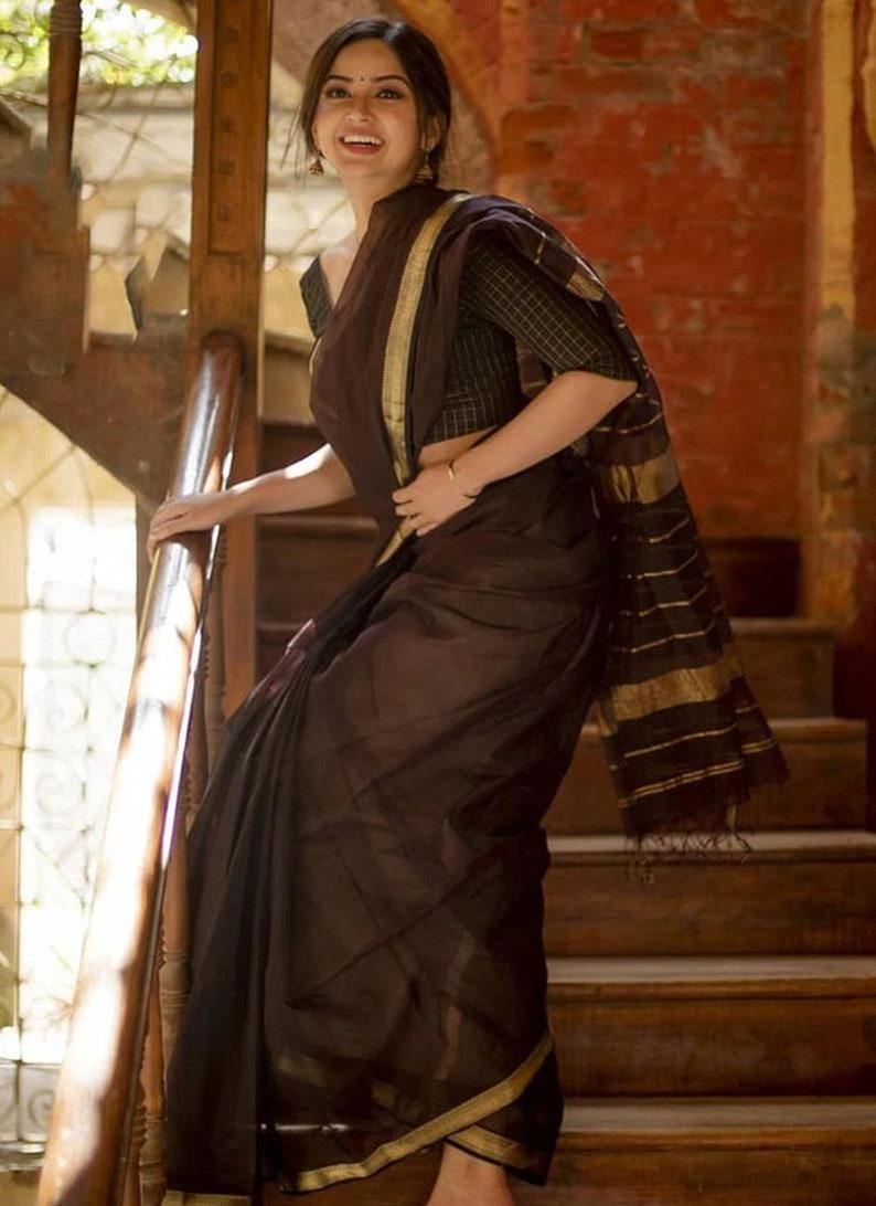 Brown Banarasi Silk Saree | Indian Wedding Saree With Stitched Blouse In India | Designer Party Wear Saree | Kanjeevaram Saree Sari-2