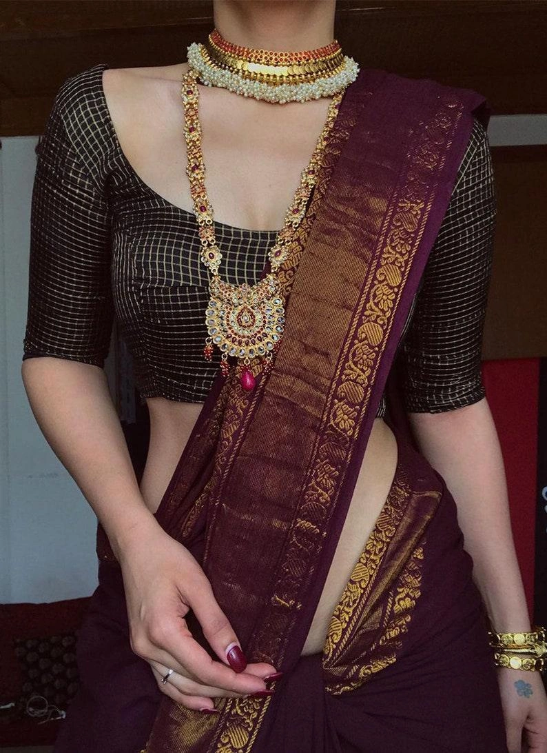 Maroon Silk Saree | Indian Wedding Saree | Burgundy Saree | Saree With Stitched Blouse | Party Wear Saree | South Indian Saree | Sarees India-BTG-023