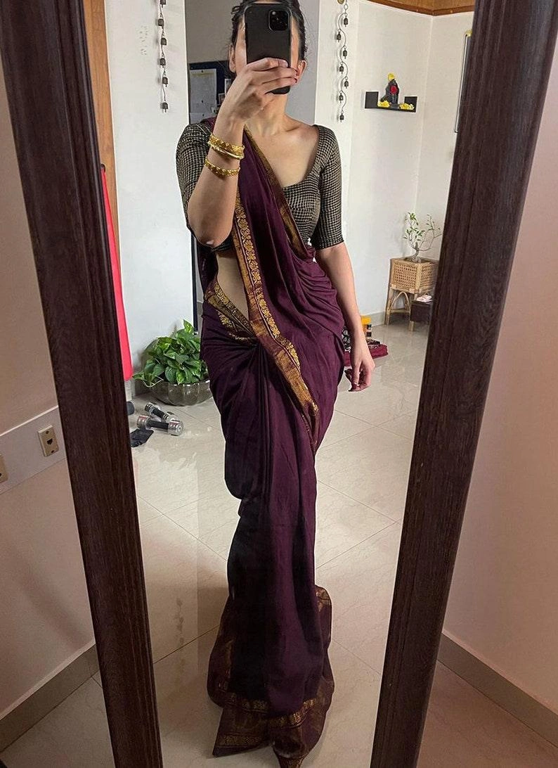 Maroon Silk Saree | Indian Wedding Saree | Burgundy Saree | Saree With Stitched Blouse | Party Wear Saree | South Indian Saree | Sarees India-1