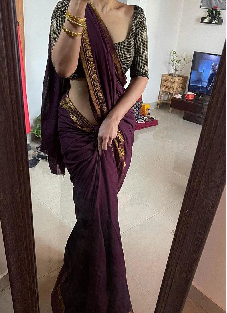 Maroon Silk Saree | Indian Wedding Saree | Burgundy Saree | Saree With Stitched Blouse | Party Wear Saree | South Indian Saree | Sarees India-2