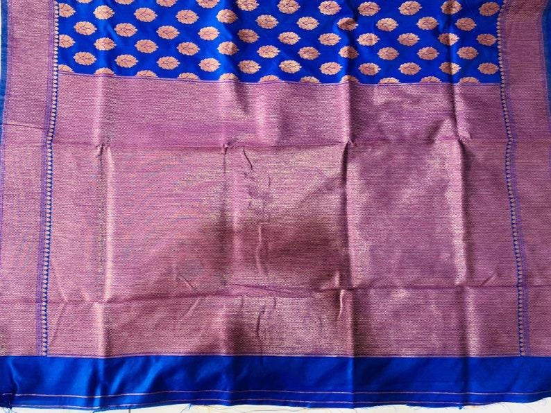 Blue Bollywood Designer Banarasi Softy Silk Saree, Indian Wedding South Indian Saree With Blouse; Falls Stitching Done Complimentary-1